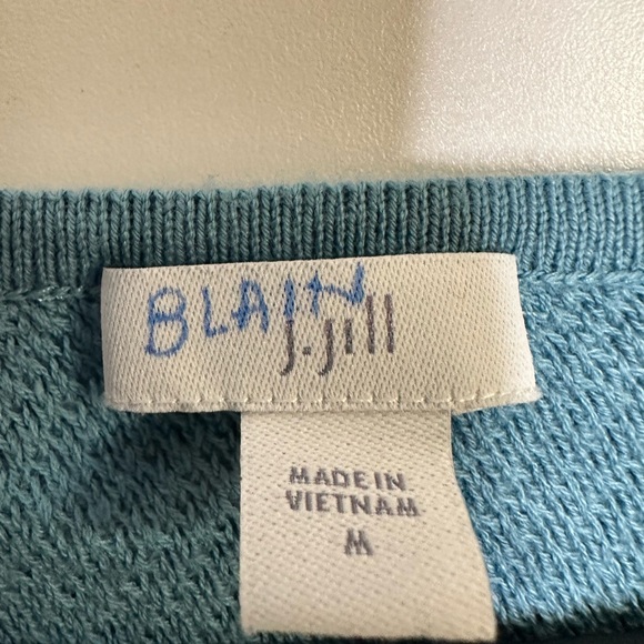 J.Jill Blue Textured Ribbed Cotton Blend 3/4 Sleeve Top Size Medium - Picture 4 of 5